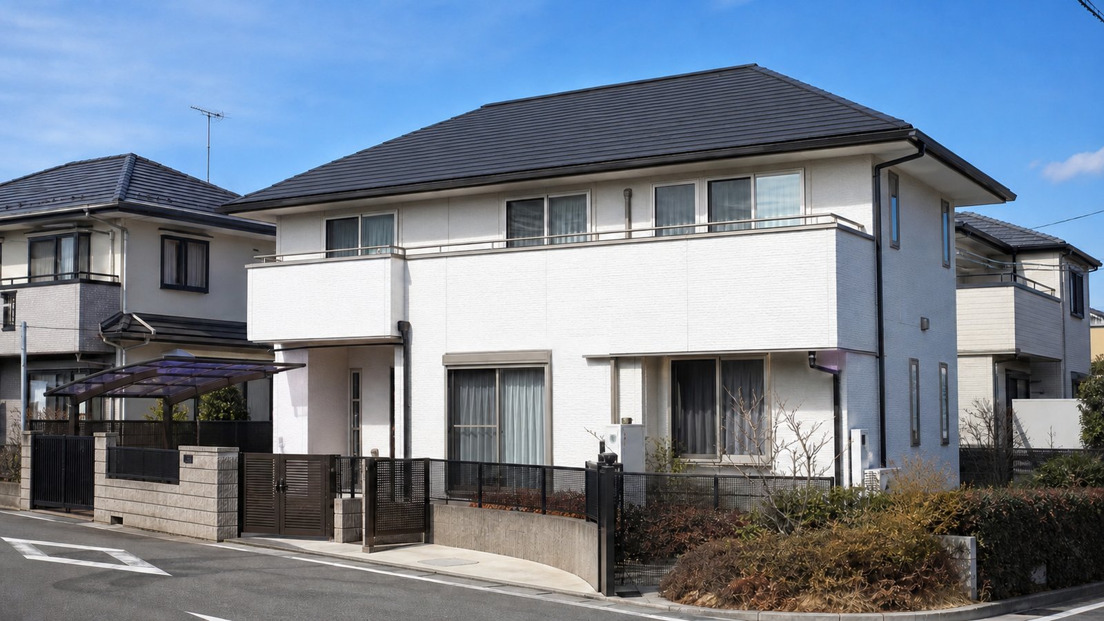 施工前|東京都八王子市の戸建て住宅。南向きの寄棟スレート屋根にはまだ太陽光パネルが設置されていない状態